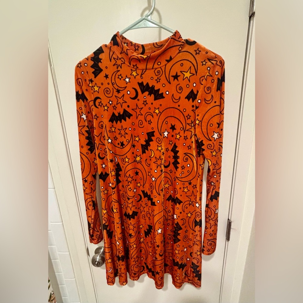 NWOT. Xhilaration Orange Dress with Halloween Motifs small.